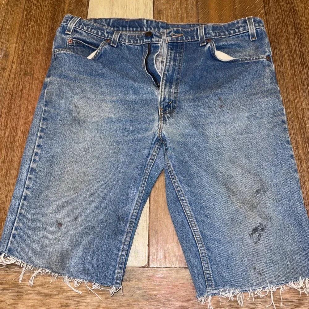 Levi's 517 Denim Shorts Mens 38 Blue Fair Orange Tab Cut Off Distressed Frayed